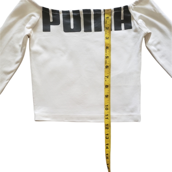 Puma ivory logo off shoulder long sleeve crop top sz XXS - Picture 3 of 5